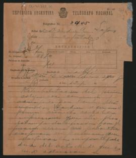 Telegrama de José B. Iturraspe a Ovidio A. Lagos enviado el 24 de enero de 1898.