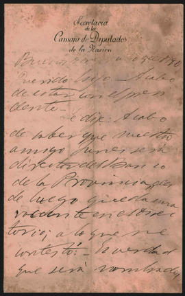 Carta de Ovidio Lagos a Ovidio Amadeo Lagos, fechada en [julio] de 1890