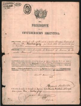 Despacho extendido por el Presidente de la Confederación Argentina, Santiago Derqui,