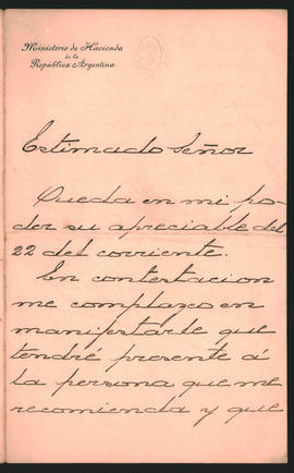 Carta de [Wenceslao] Pachecho a Ovidio Lagos enviada el 24 de julio de 1885