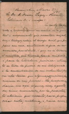 Carta de [...] a Ovidio A. Lagos enviada el 27 de marzo de 1895