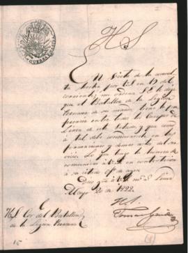 Carta de José Joaquín de Araujo al Doctor Domingo Estanislao Belgrano, adjuntando diseño de una m...