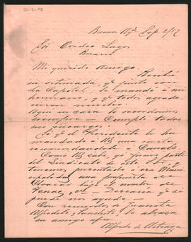 Carta de Alfredo de Arteaga a Ovidio Lagos enviada desde Buenos Aires el 2 de septiembre de 1887