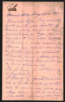 Carta de Ovidio Lagos a Ovidio Amadeo Lagos, fechada en mayo de 1890