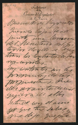 Carta de Ovidio Lagos a Ovidio Amadeo Lagos, enviada en mayo de 1890.