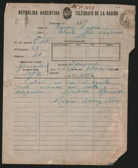 Telegrama de Roque Sáenz Peña a Ovidio A. Lagos enviada el 10 de febrero de 190[1]
