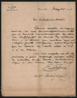 Carta de E. Lobos a Ovidio A. Lagos enviada desde Buenos Aires el 17 de marzo de 1900